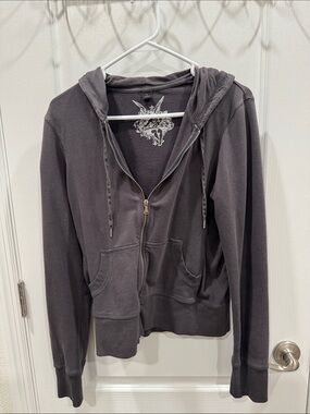 Source Unknown Dark Gray Zip Hoodie with Subtle Graphic